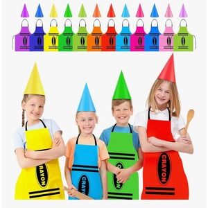 Crayon 12 Color Set  Apron & Funny Gnome Cone Hats Group Costume Set Kids NEW!